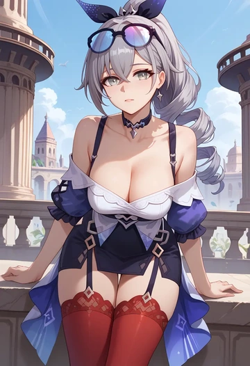 star rail,silver wolf,collar,oversized,Thigh garters  - AI generated anime art